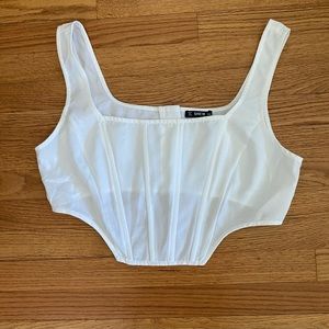 Shein Corset Crop Top Women’s 1XL (14) White Zipper Fish boning -Front, Bustier